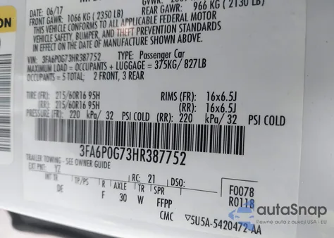 2017 Ford Fusion S from USA, damaged, VIN 3FA6P0G73HR387752